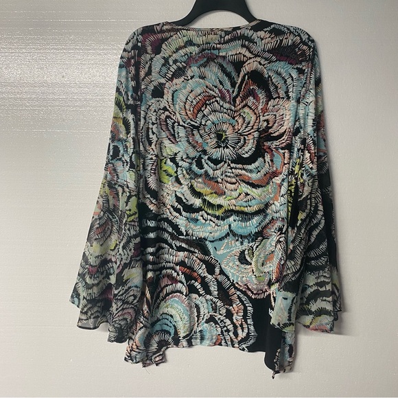 Ali Miles Shirt Women 1X Colorful Tunic Sheer Flowy Sleeves Art To Wear Abstract - Picture 7 of 9